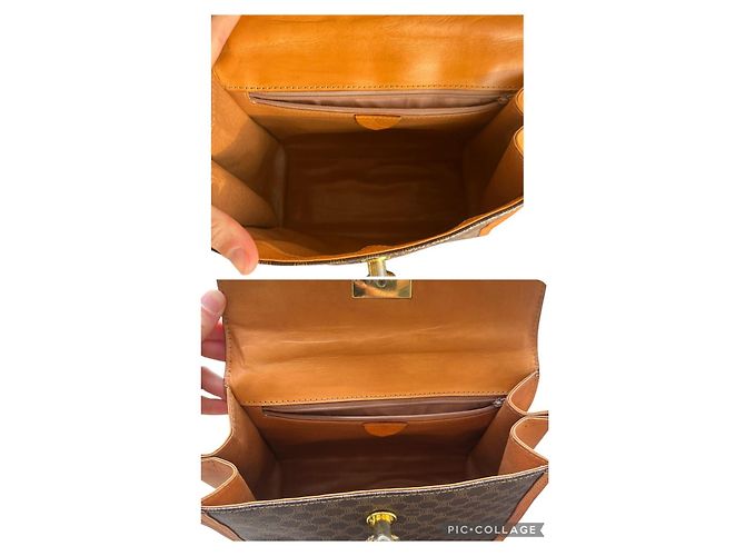 Triomphe Borsa Céline Macadam Trionfo Marrone e Pelle Caramello - vista 17