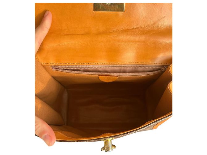 Triomphe Borsa Céline Macadam Trionfo Marrone e Pelle Caramello - vista 18