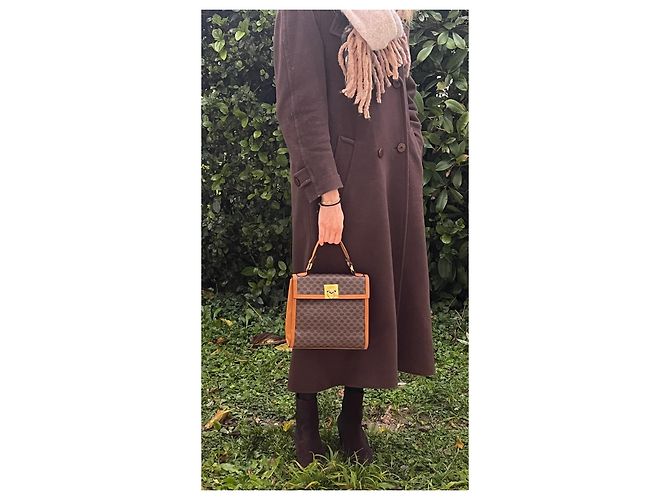 Triomphe Borsa Céline Macadam Trionfo Marrone e Pelle Caramello - vista 2
