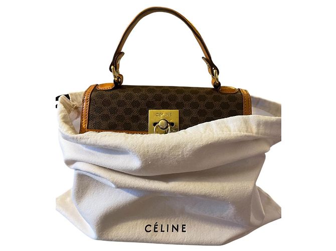 Triomphe Borsa Céline Macadam Trionfo Marrone e Pelle Caramello - vista 3