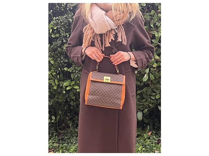 Triomphe Borsa Céline Macadam Trionfo Marrone e Pelle Caramello - vista 5