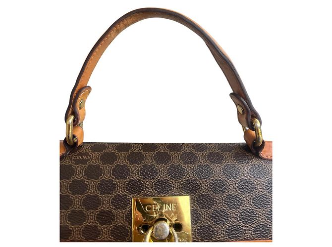 Triomphe Borsa Céline Macadam Trionfo Marrone e Pelle Caramello - vista 6