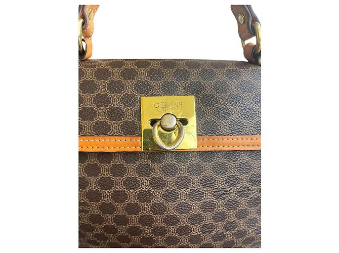 Triomphe Borsa Céline Macadam Trionfo Marrone e Pelle Caramello - vista 9