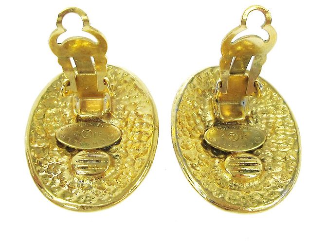 Chanel Vintage CC Button ovales Clip-On Gold-plated Golden - view 2