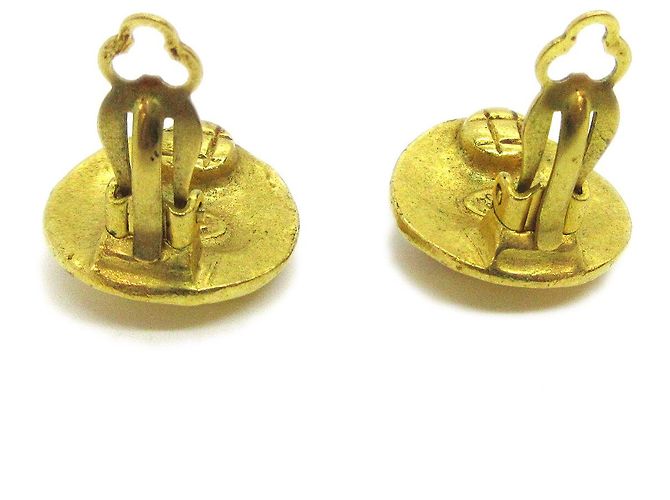 Chanel Vintage CC Round Clip-On Metal Small Dorado - vista 4