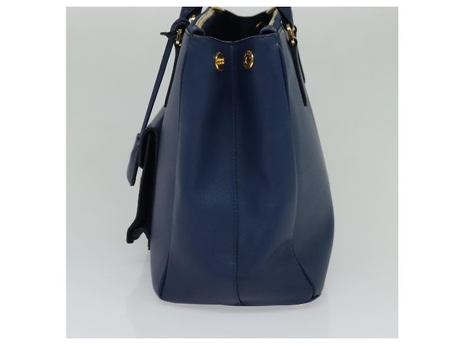 Prada Tote Lux a Doppia Cerniera con Tasca Frontale in Pelle Saffiano Media Blu - vista 4