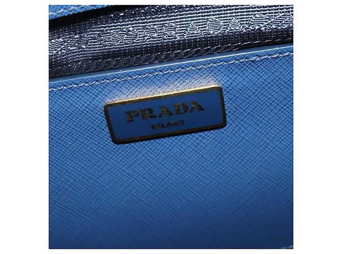 Prada Tote Lux a Doppia Cerniera con Tasca Frontale in Pelle Saffiano Media Blu - vista 6