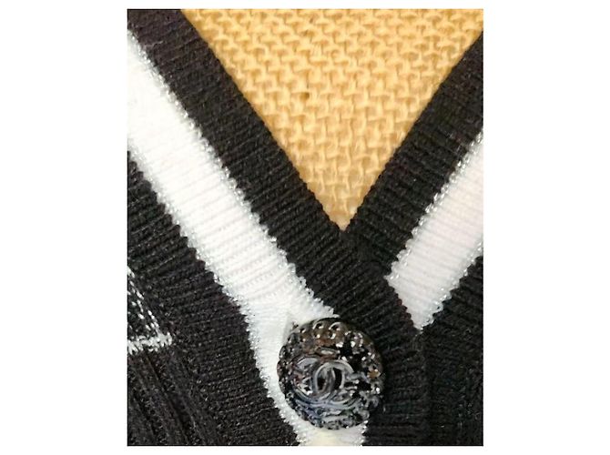 Chanel Cardigan Schwarz Weiß Baumwolle Kaschmir - Ansicht 11