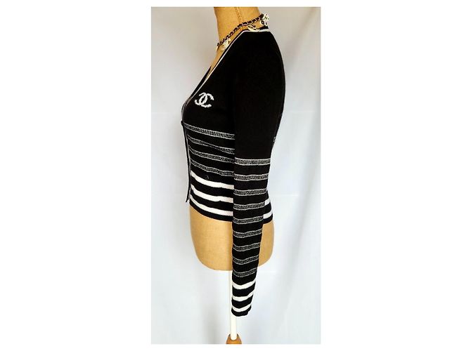 Chanel Cardigan Schwarz Weiß Baumwolle Kaschmir - Ansicht 13