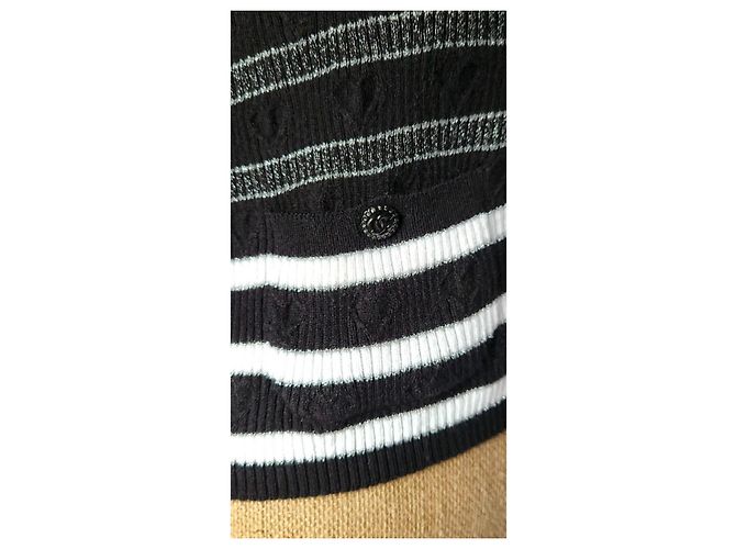 Chanel Cardigan Schwarz Weiß Baumwolle Kaschmir - Ansicht 14