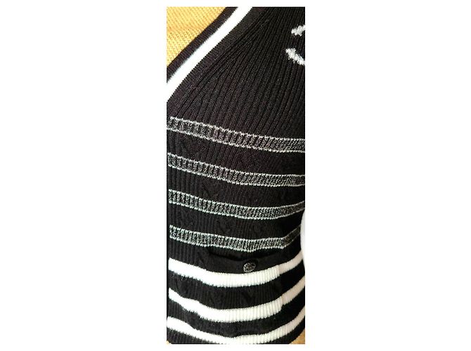 Chanel Cardigan Schwarz Weiß Baumwolle Kaschmir - Ansicht 2