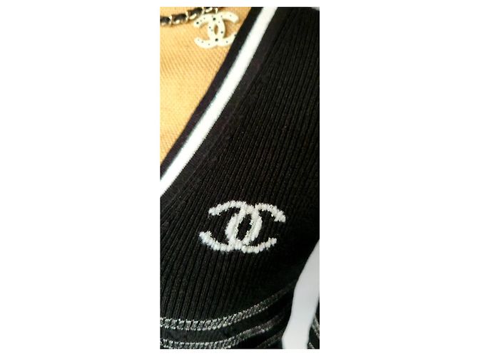 Chanel Cardigan Schwarz Weiß Baumwolle Kaschmir - Ansicht 3