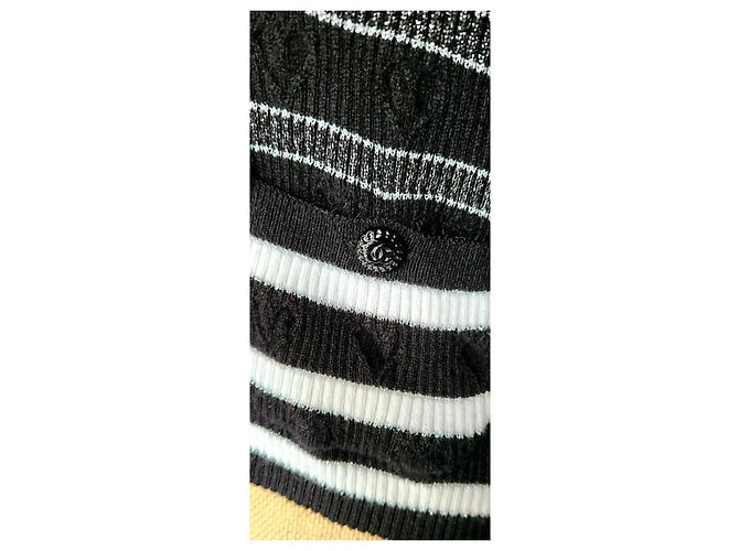 Chanel Cardigan Schwarz Weiß Baumwolle Kaschmir - Ansicht 4