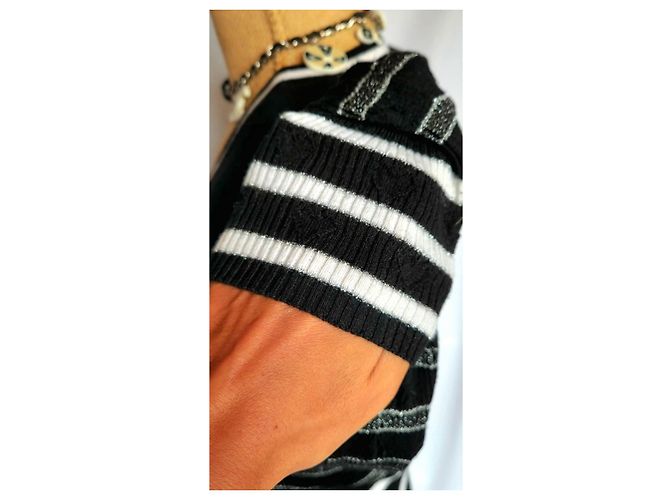 Chanel Cardigan Schwarz Weiß Baumwolle Kaschmir - Ansicht 5