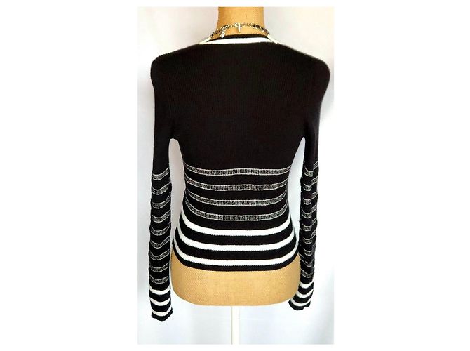 Chanel Cardigan Schwarz Weiß Baumwolle Kaschmir - Ansicht 9
