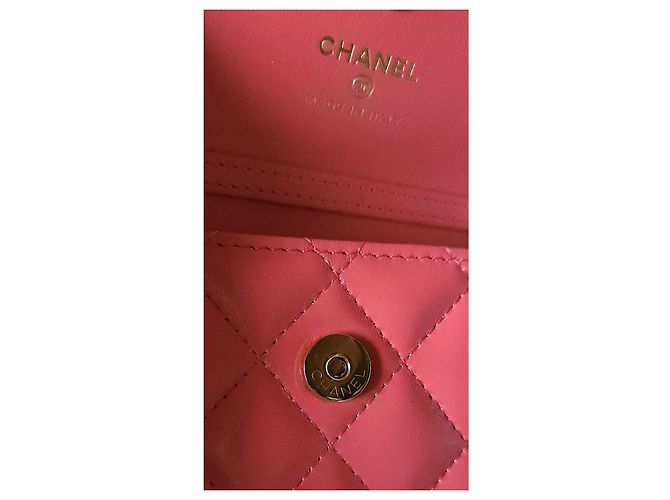 Chanel Wallet on Chain in pelle d'agnello rosa corallo D'oro - vista 10