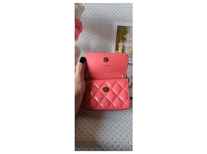 Chanel Wallet on Chain in pelle d'agnello rosa corallo D'oro - vista 13