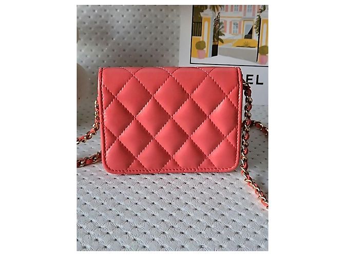 Chanel Wallet on Chain in pelle d'agnello rosa corallo D'oro - vista 14