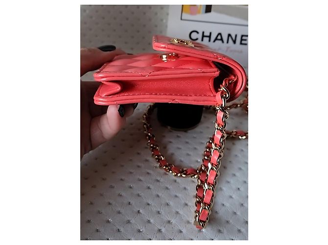 Chanel Wallet on Chain in pelle d'agnello rosa corallo D'oro - vista 15