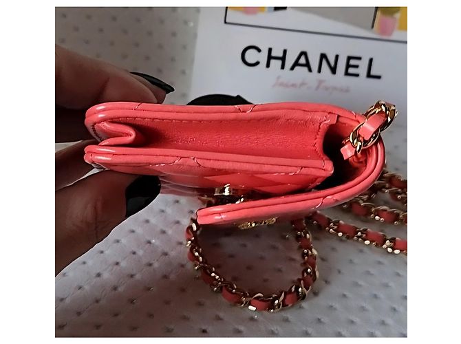 Chanel Wallet on Chain in pelle d'agnello rosa corallo D'oro - vista 16