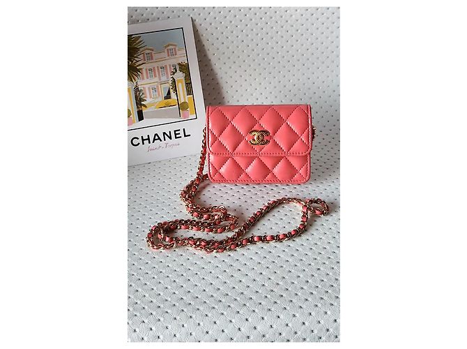 Chanel Wallet on Chain in pelle d'agnello rosa corallo D'oro - vista 18