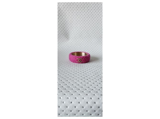 Bracciale Chanel Tweed Bangle Fucsia e Oro D'oro Fuschia - vista 11