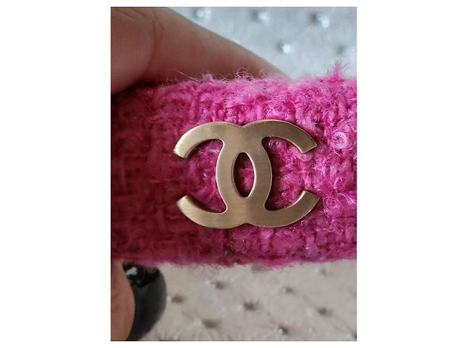 Bracciale Chanel Tweed Bangle Fucsia e Oro D'oro Fuschia - vista 3
