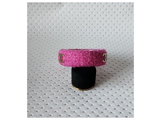 Bracciale Chanel Tweed Bangle Fucsia e Oro D'oro Fuschia - vista 5