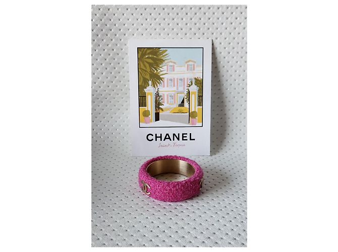 Bracciale Chanel Tweed Bangle Fucsia e Oro D'oro Fuschia - vista 6
