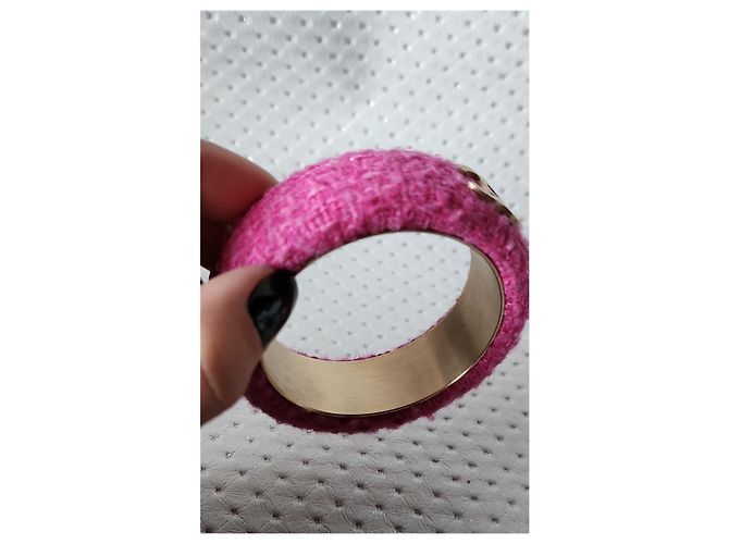 Bracciale Chanel Tweed Bangle Fucsia e Oro D'oro Fuschia - vista 7