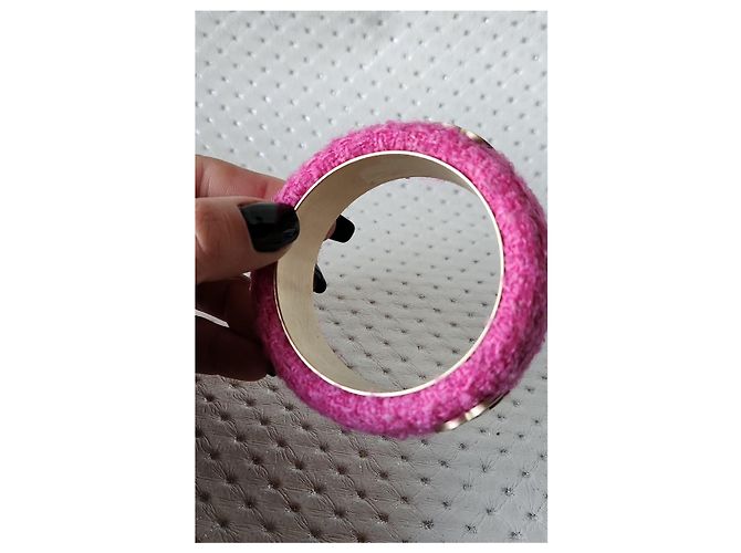 Bracciale Chanel Tweed Bangle Fucsia e Oro D'oro Fuschia - vista 8