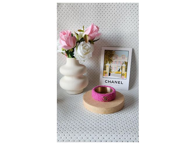 Bracciale Chanel Tweed Bangle Fucsia e Oro D'oro Fuschia - vista 9