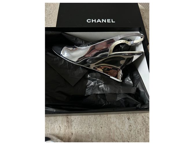 Pumps Slingback Chanel Argento - vista 10