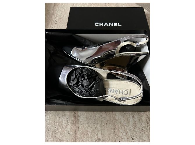 Pumps Slingback Chanel Argento - vista 9