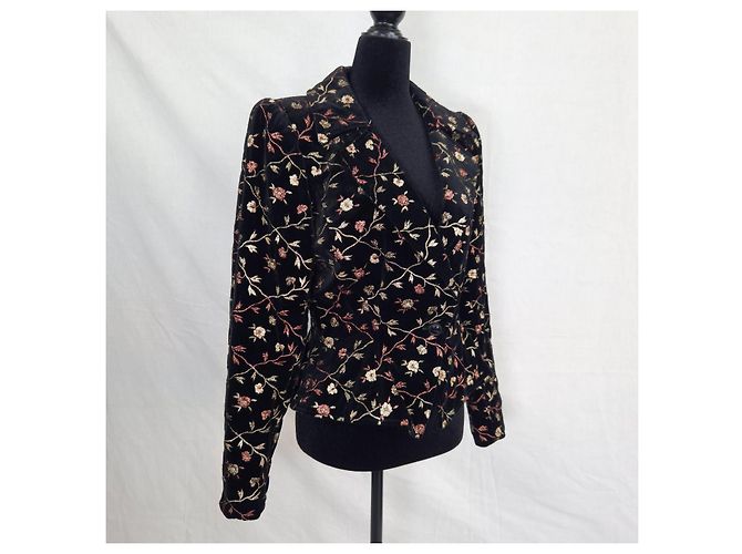 Emanuel Ungaro Elegante Samtjacke von Ungaro mit floralem Muster Schwarz - Ansicht 4