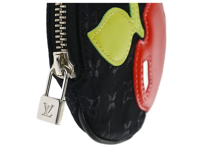 Runder Münzbeutel Louis Vuitton Limitierte Auflage Monogramm Seide Schwarz - Ansicht 6