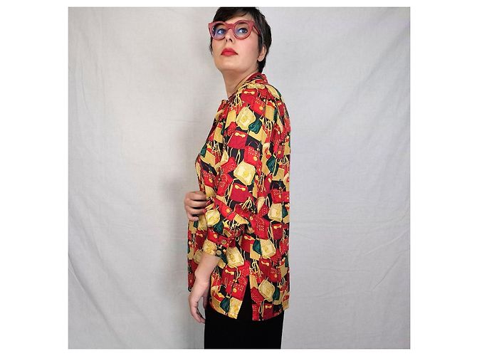 Camisa de seda roja Givenchy con patrón de bolsos Multicolor - vista 10
