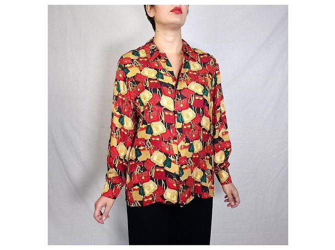 Camisa de seda roja Givenchy con patrón de bolsos Multicolor - vista 8