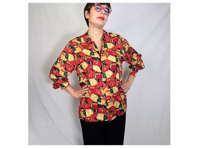 Camisa de seda roja Givenchy con patrón de bolsos Multicolor - vista 9