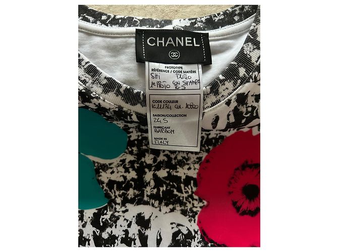 Chanel Baumwoll-Top mit Blumenmuster Schwarz Weiß CC Logo Größe 38 Mehrfarben - Ansicht 8