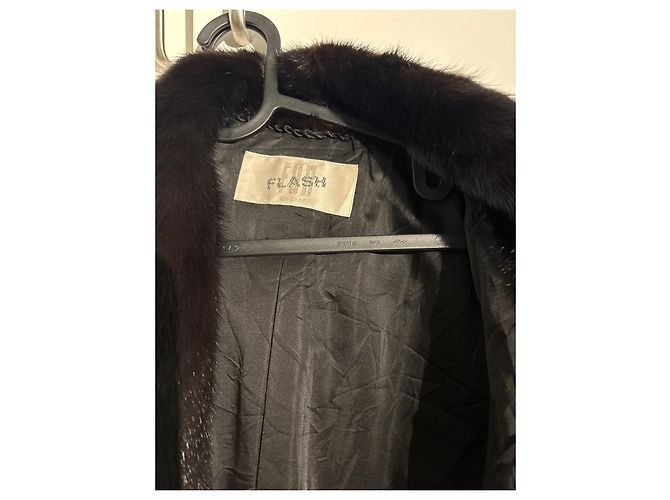 Autre Marque Cappotto in pelle e pelliccia nero taglio slim - vista 2