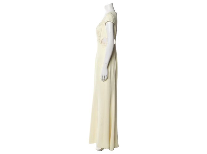Marchesa Abito da sera giallo chiaro con strascico e pizzo - vista 3
