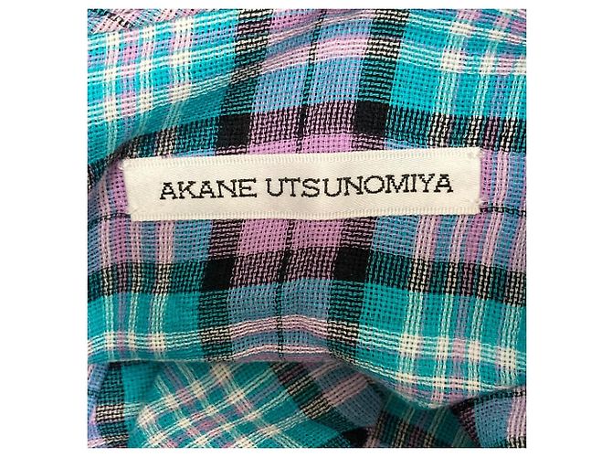 Autre Marque Kurze karierte Bluse Akane Utsunomiya Blau Mehrfarben - Ansicht 4
