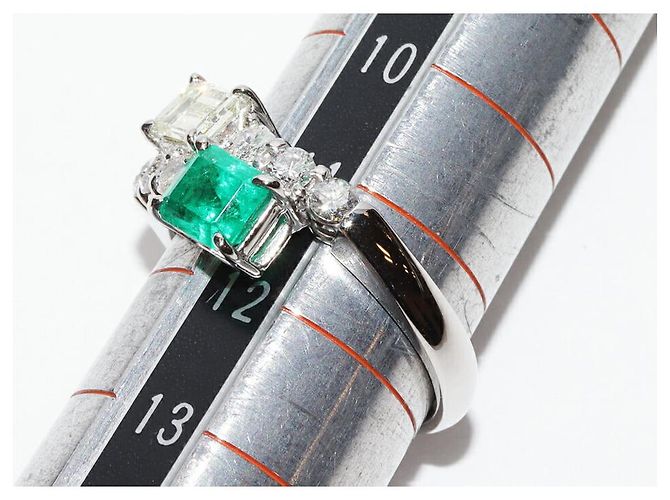Autre Marque Pt900 Smaragd-Diamantring Grün - Ansicht 2