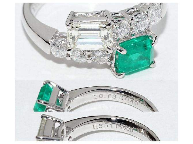 Autre Marque Pt900 Smaragd-Diamantring Grün - Ansicht 5