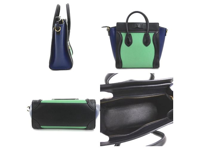 Céline Borsa a mano Celine Luggage Nano Shopper Nero Blu Verde - vista 2