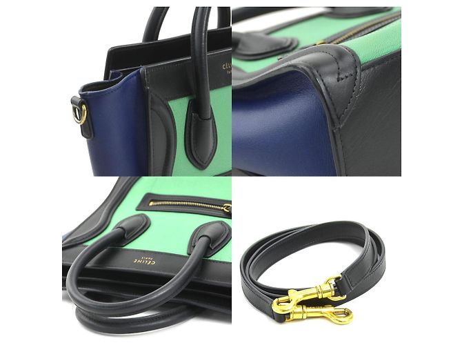 Céline Borsa a mano Celine Luggage Nano Shopper Nero Blu Verde - vista 3