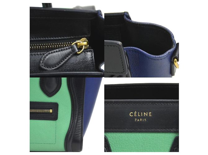 Céline Borsa a mano Celine Luggage Nano Shopper Nero Blu Verde - vista 4