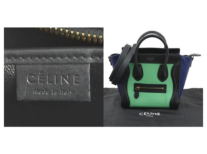 Céline Borsa a mano Celine Luggage Nano Shopper Nero Blu Verde - vista 5