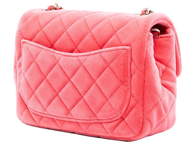 Chanel Mini Quadrat Klassisch Samt Rosa Perlen Crush Einzelne Klappe Pink - Ansicht 2